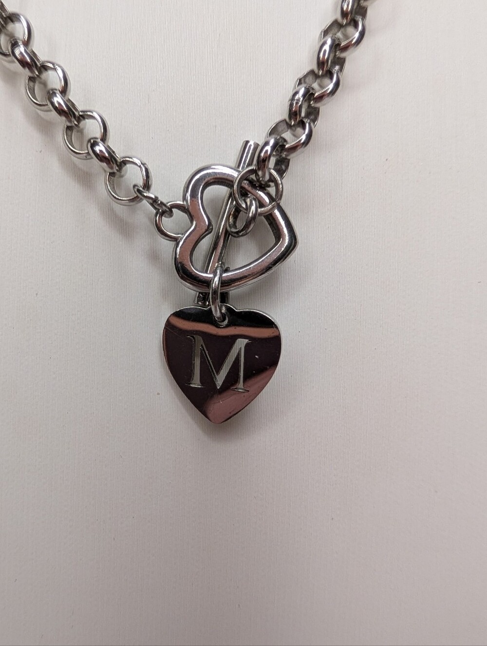 Personalized 'M' Heart Toggle Necklace - Silver Tone Women’s Jewelry
